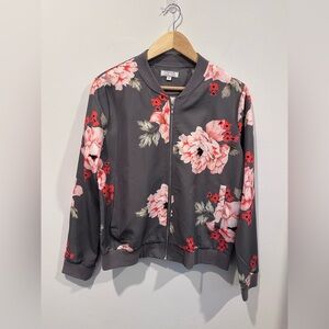 Gray floral bomber jacket - M